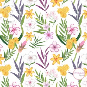 Tropical Floral Seamless Pattern Hibiscus Plumeria Lei Digital Paper Hawaiian Summer Wallpaper Scrapbook Background Vacation Fabric Design