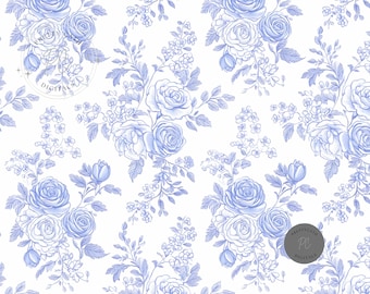 Blue Toile Chinoiserie Seamless Pattern: Hydrangea Floral Digital Paper (12x12 PNG Digital Download)