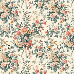 May include: A seamless pattern featuring a repeating design of pink, white, and yellow flowers with green leaves on a cream background.