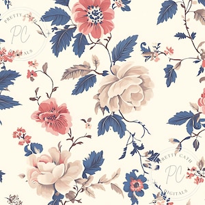 Vintage Chinoiseries Toile Fancy Floral Seamless Toile De Jouy Paper Shabby Chic Pattern Spring Time Colorful Flower Preppy Seamless PNG
