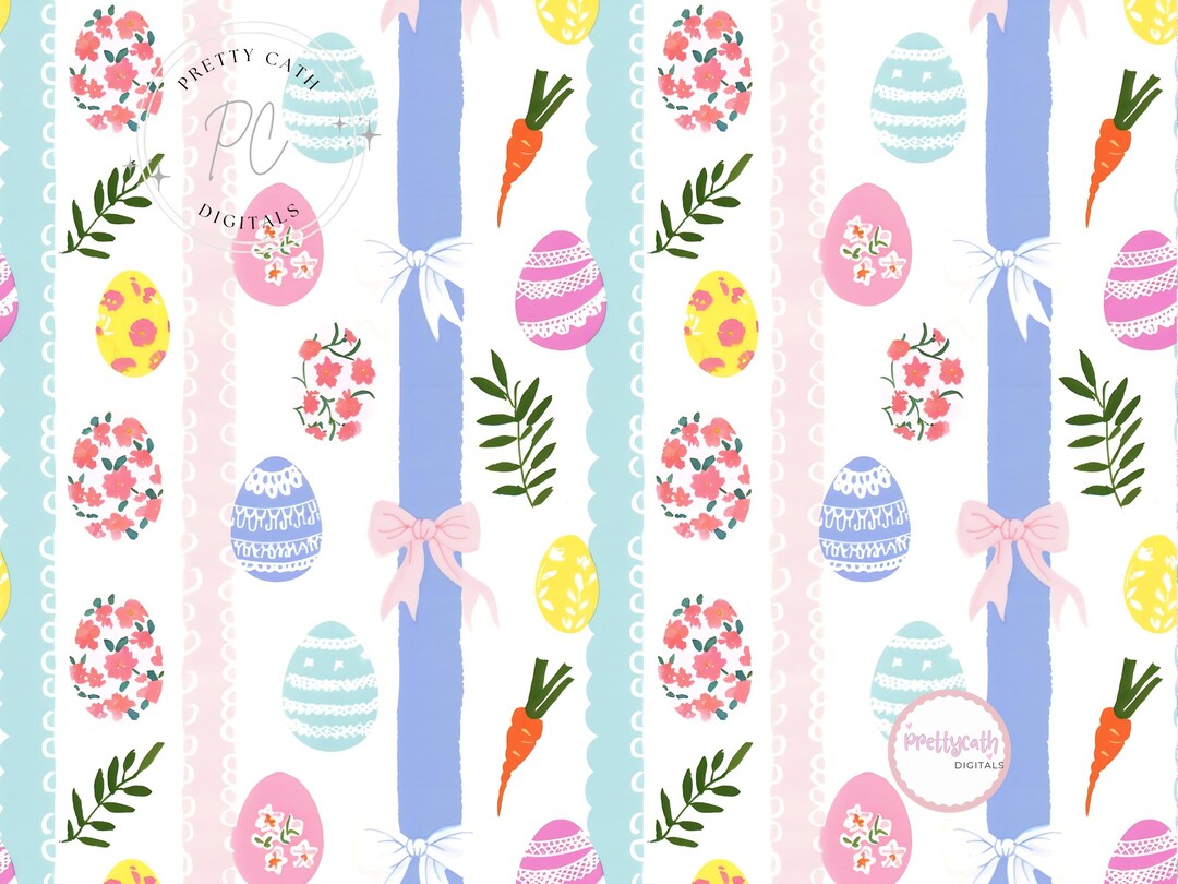 Easter Stripe Egg Floral Digital Paper File Seamless Pattern Pastel ...