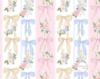 Vintage Floral Bow Stripe Seamless Pattern for Fabric Print POD Nursery Wallpaper Digital Paper