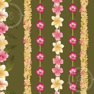Hawaiian Hibiscus & Pink Lei Seamless Pattern: Tropical Luau PNG (Digital Download