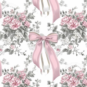 Pink Toile Bow Seamless Pattern: Vintage Chinoiserie Floral (Digital Download)