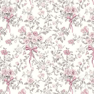 Pink Toile Digital Paper Coquette Bows And Chinoiserie Floral Seamless Pattern Vintage French Wallpaper Scrapbook Background Fabric Design