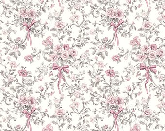 Vintage Pink Floral Bow Seamless Pattern Chinoiserie Grandmillennial Wallpaper Preppy Nursery Fabric Coquette Decor Romantic Vintage Style
