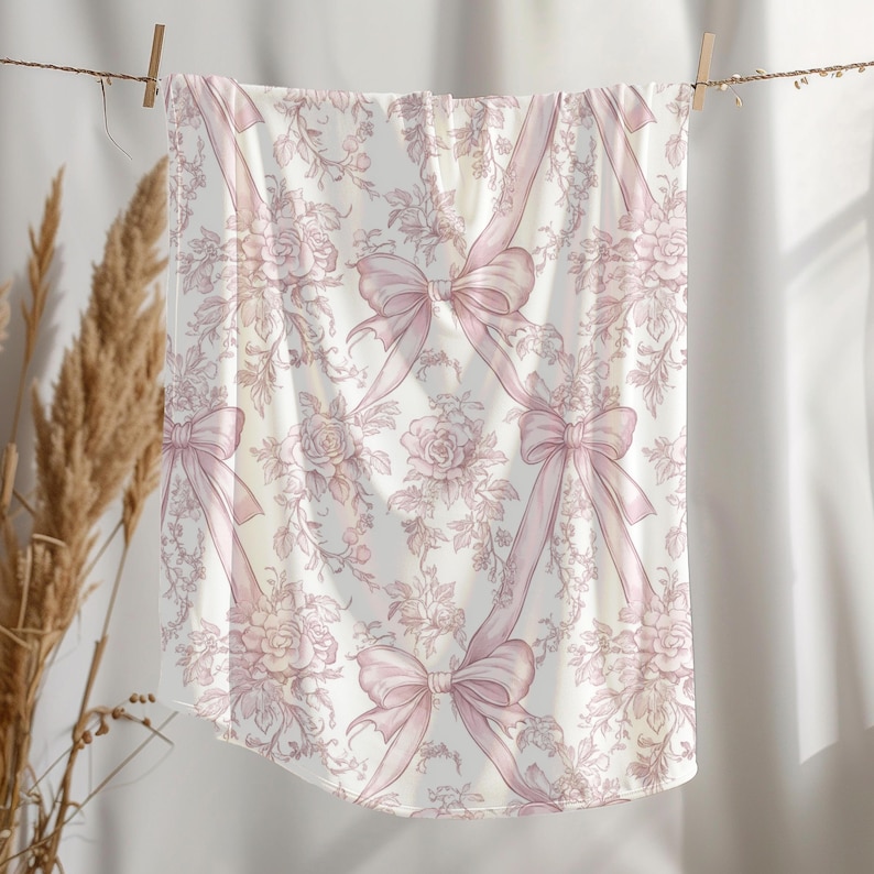 Vintage Pink Toile Ribbon Rose Seamless Floral Pattern Elegant Romantic ...