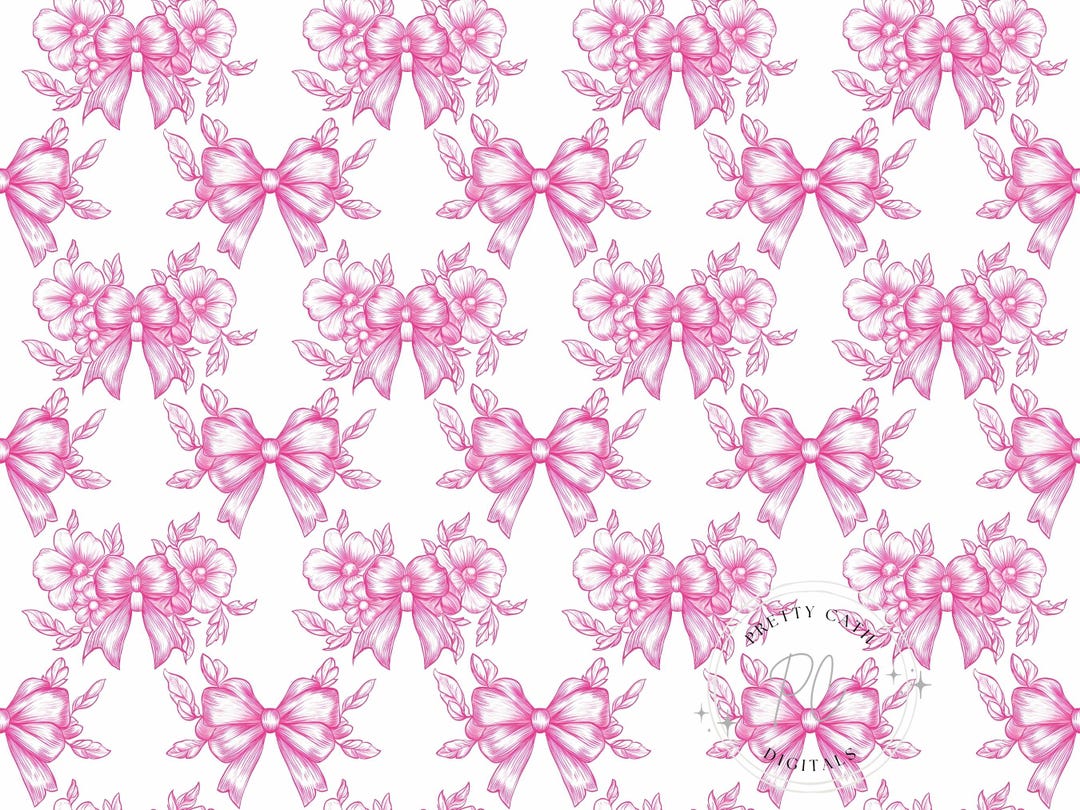 Pink Bow Floral Seamless Pattern Vintage Ribbon Flowers for Fabric ...