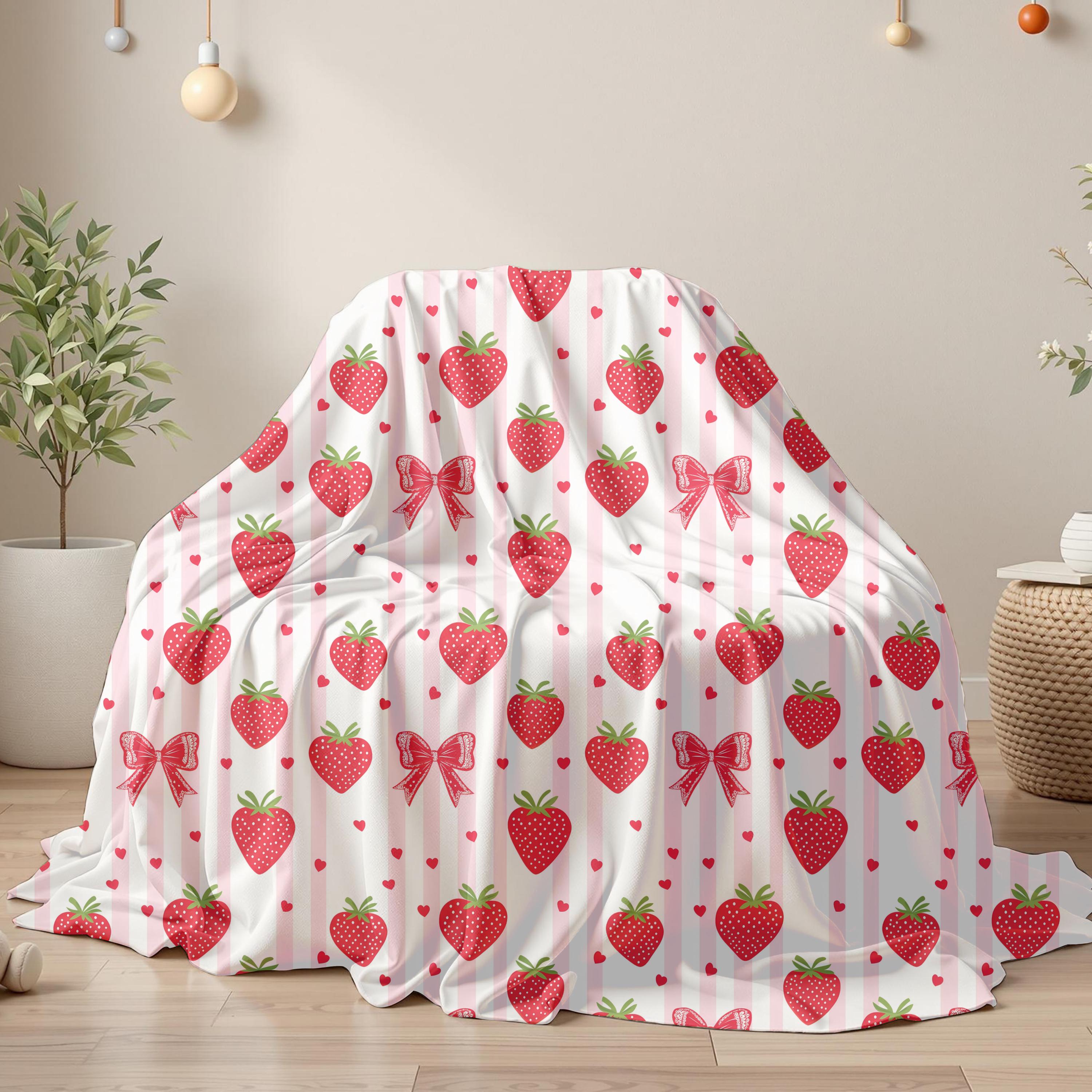 Strawberry Bow Seamless Pattern Pink Stripe Fruit Print for Fabric