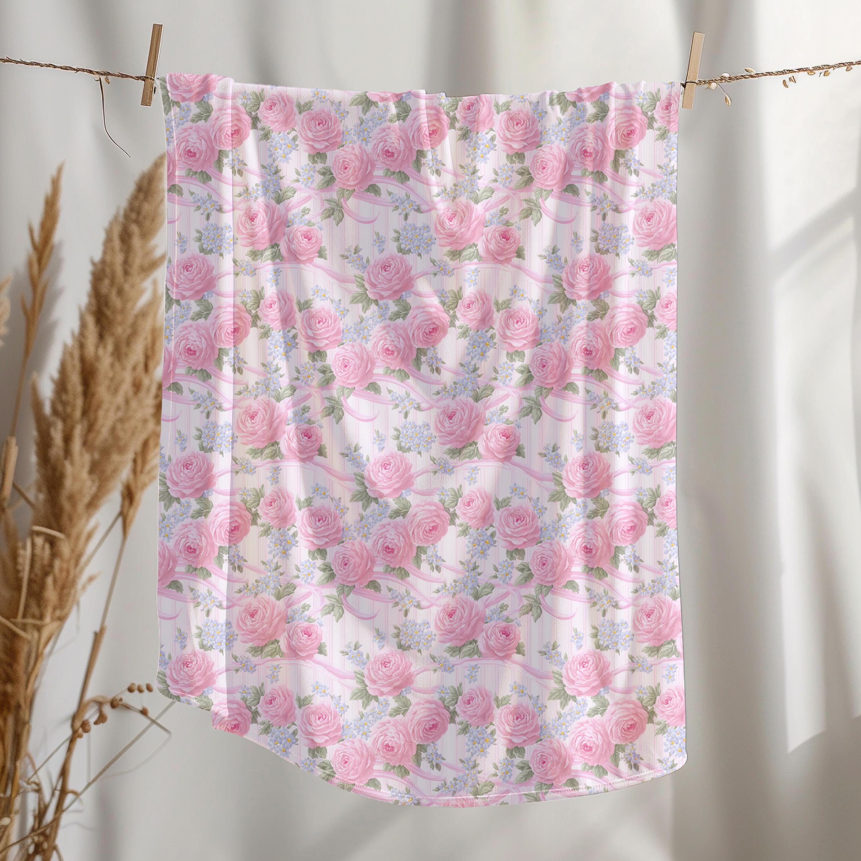 Pink Rose Floral Seamless Pattern Vintage Ribbon Bouquet Shabby Chic ...