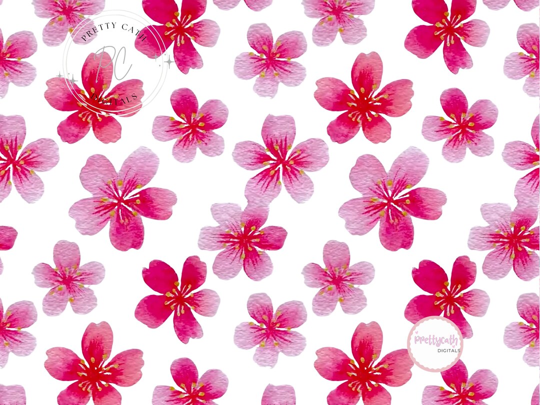 Pink Cherry Blossom Seamless Pattern Watercolor Floral Sakura Print ...
