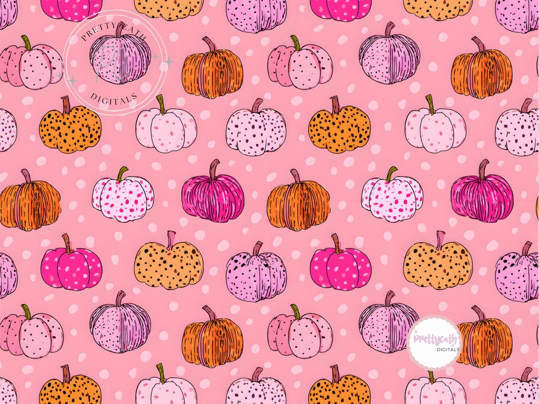 Pastel Pumpkin Seamless Pattern Pink Orange Polka Dot Autumn Digital ...