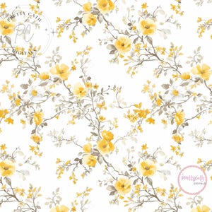 Yellow Chinoiseries Gray Floral Seamless Pattern Elegant Botanical Blossom Design Vintage Style For Fabric Wallpaper Textile Digital Paper