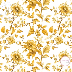 Golden Yellow Toile Vintage Floral Seamless Pattern Elegant Botanical Blossom Design For Fabric Wallpaper Textile Digital Paper Scrapbooking
