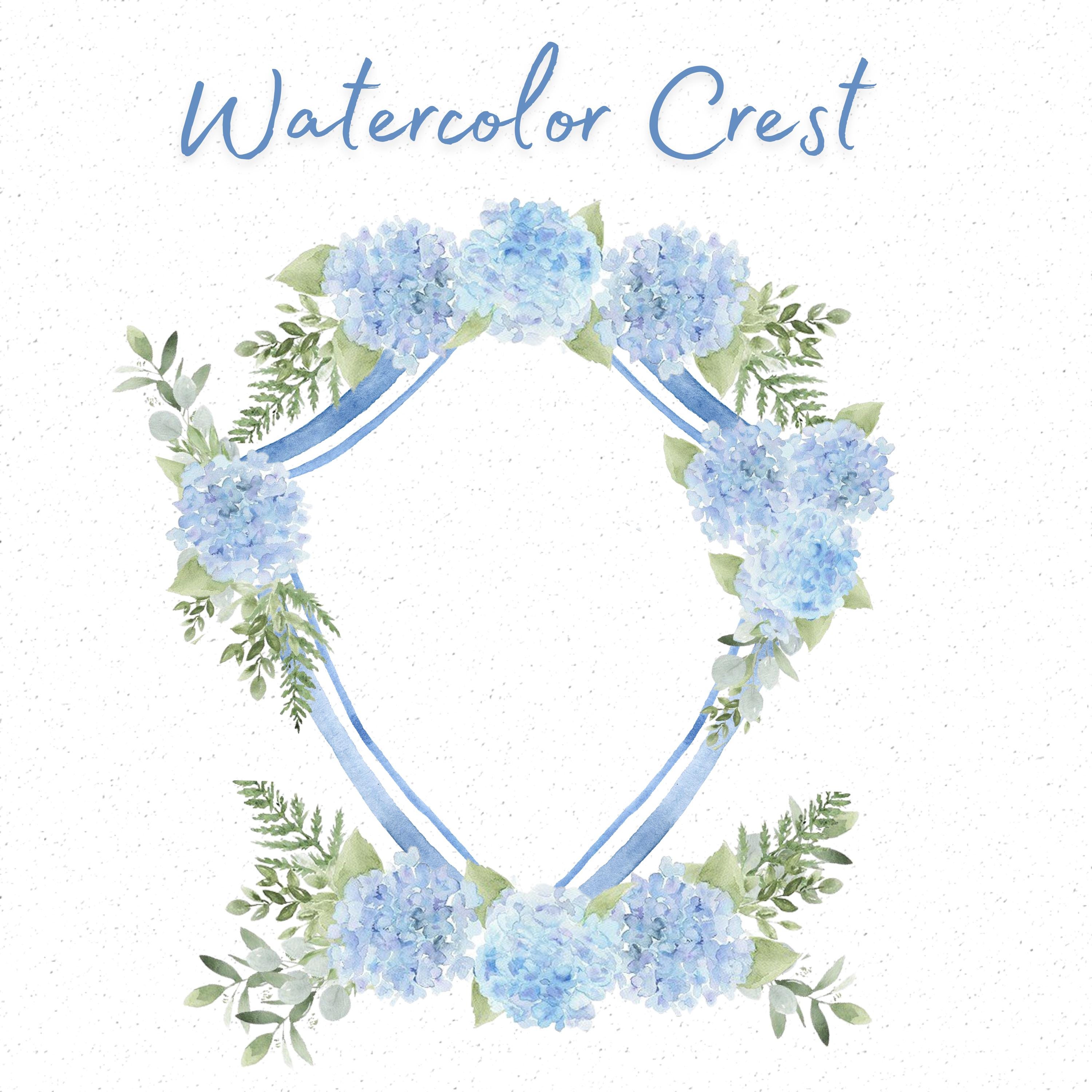 Blue Hydrangea Wedding Crest Template, Custom Crest, Flower Crest