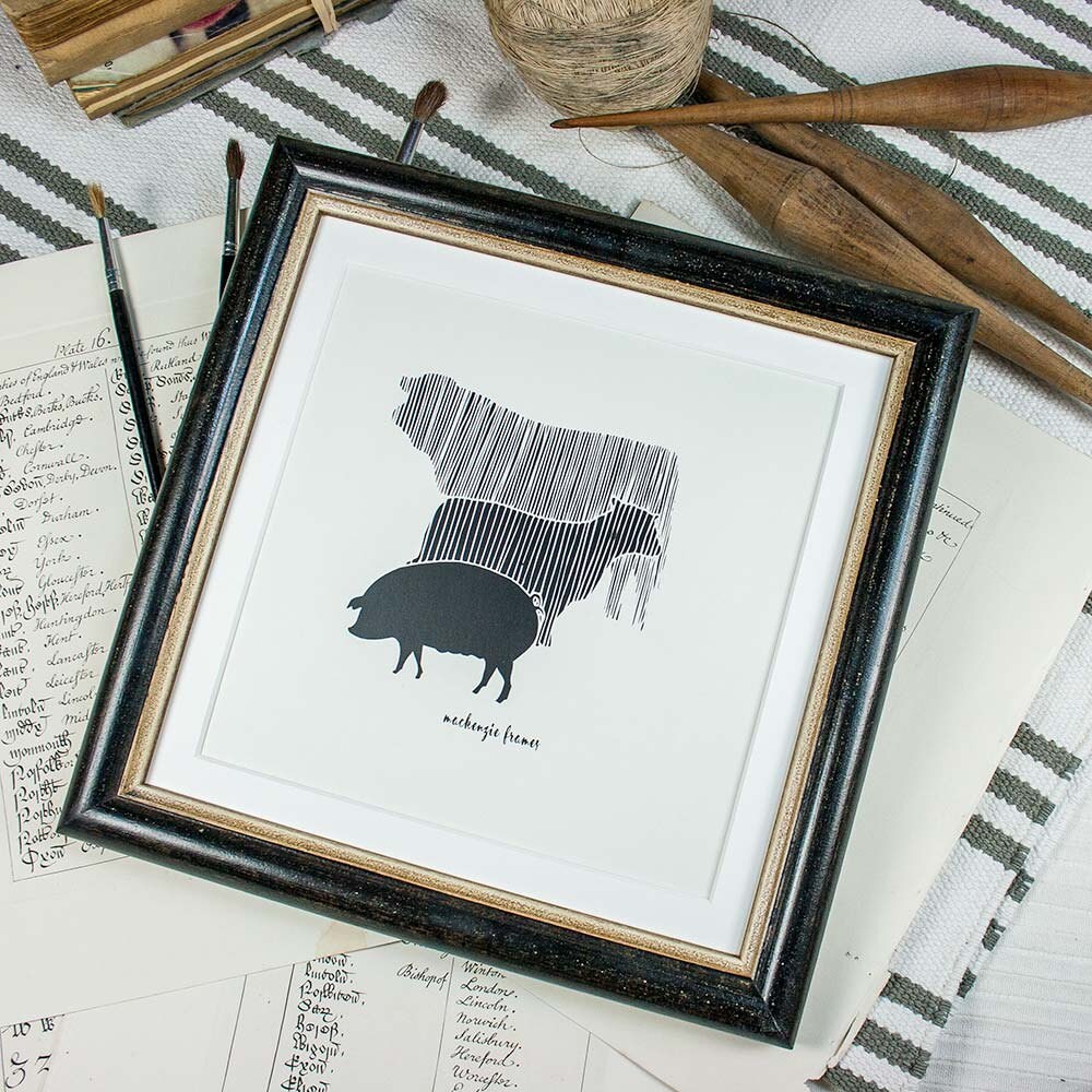 8x8 Pouces Square Simple Cottage-style Profil de Perles Arrondies - Noir avec Bord Intérieur Ocre Pâ