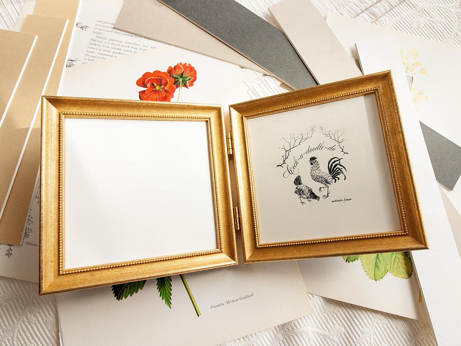 5x5 inch Hinged Double Photo Frame Narrow Gold with Inner Etsy