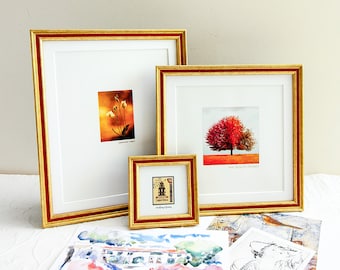 8x8 Narrow Gold & Chestnut Red Photo Frame for Wedding/Family Photos/Office Desktop/Anniversary/Birthday/Portrait