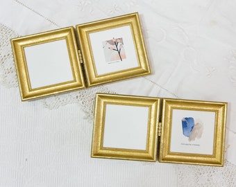 3x3inch Hinged Double Photo Frame - Narrow gold with inner bead style - for Family Photos/Desktop frame