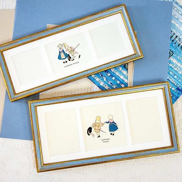 3x3, 3x4 et 4x4inch Triptych Mat format Étroit lisse Or & Bleu Photo Frame / Instagram / Bureau de bureau / Bridesmaids Gift