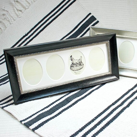4 Oval Matt Black Deluxe Frame With Fine Inner Silver Beading Image 0