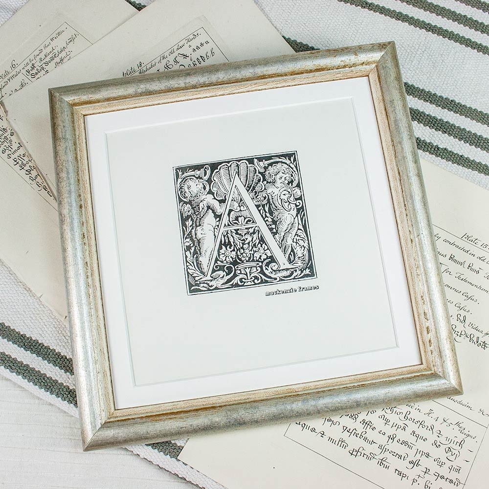 8x8 Pouces Carré Simple Cottage-style Profil de Perle Arrondie - Argent avec Ocre Pâle Intérieur Cad