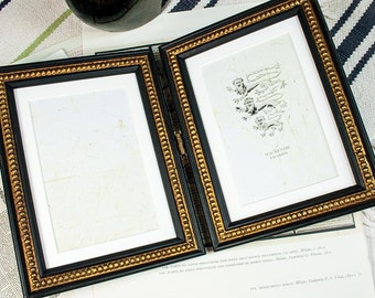 5x7 inch Hinged Double Black and Gold Boules Frame/Office Desktop/Family/Wedding/Bride and Groom/Grandparents