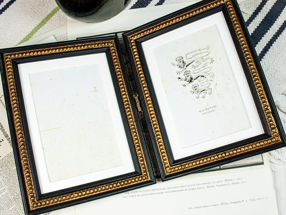 5x7 Pouces Charnière Double Noir et Or Boules Cadre Antique Shabby Look/Bureau de Bureau Famille Mar