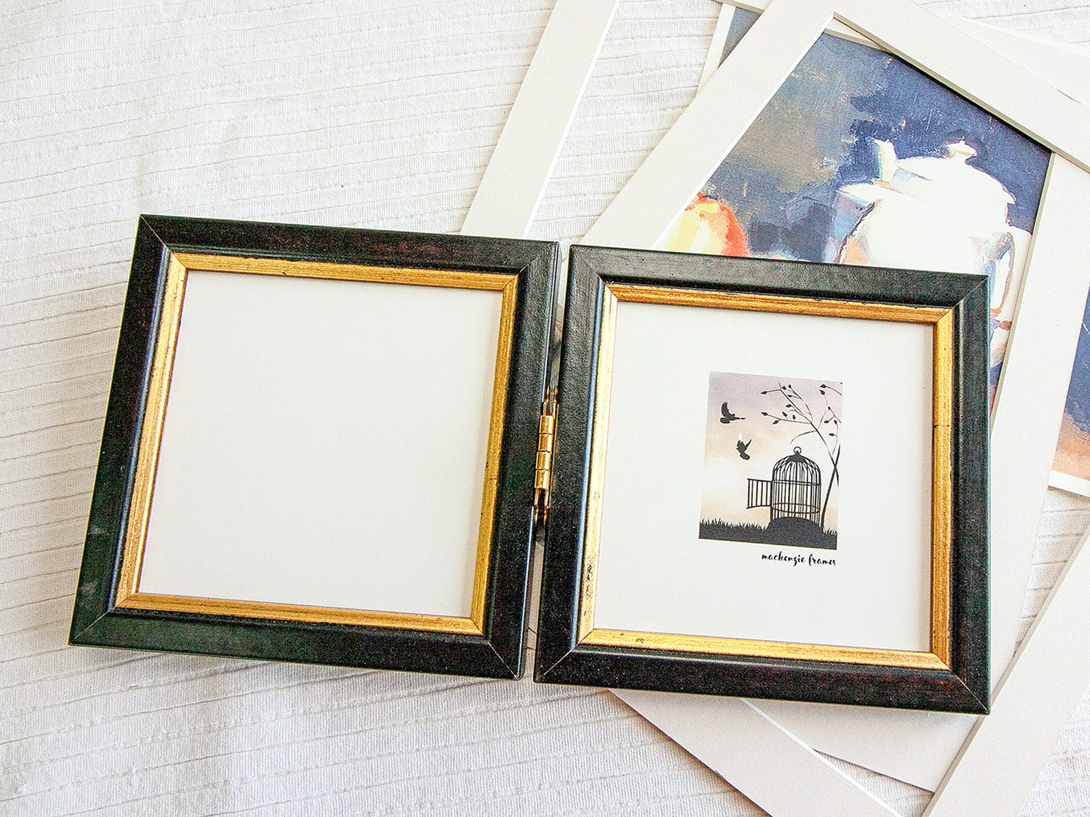 4x4 Inch Hinged Double Frame Black and Gold Narrow Etsy