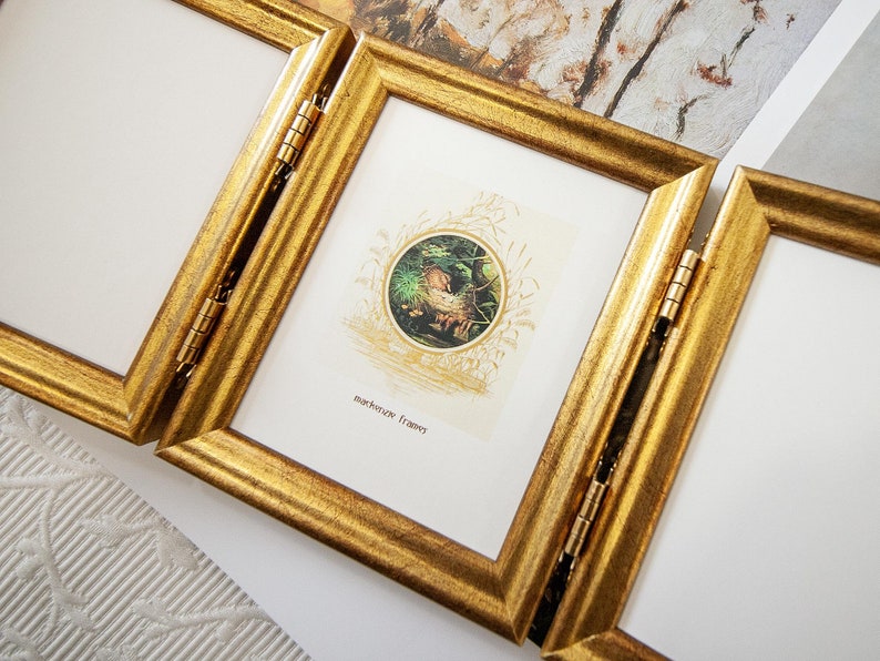 4x5 Inch Hinged Triptych Photo Frame Simple Smooth Gold Etsy