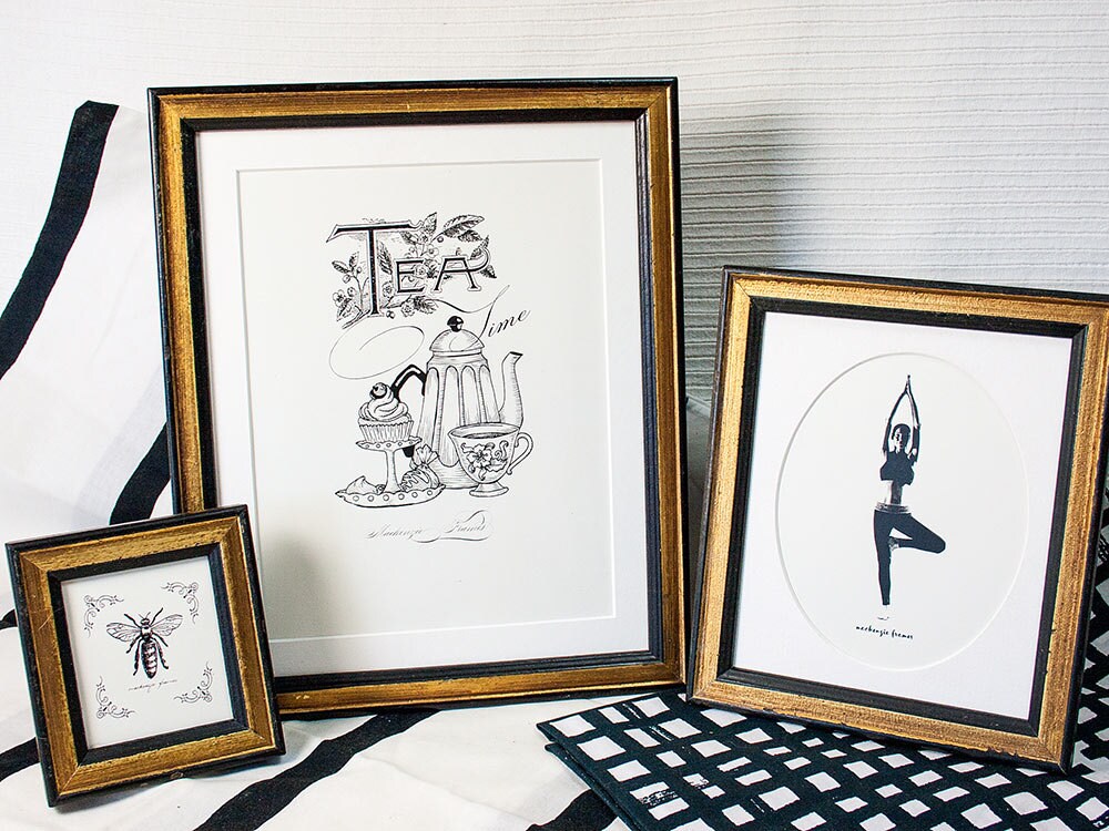 8x10 Pouces Noir et Or Cadre de Style Antique Étroit Rustique Look Bon Pour Blanc/Sépia Vieille Fami