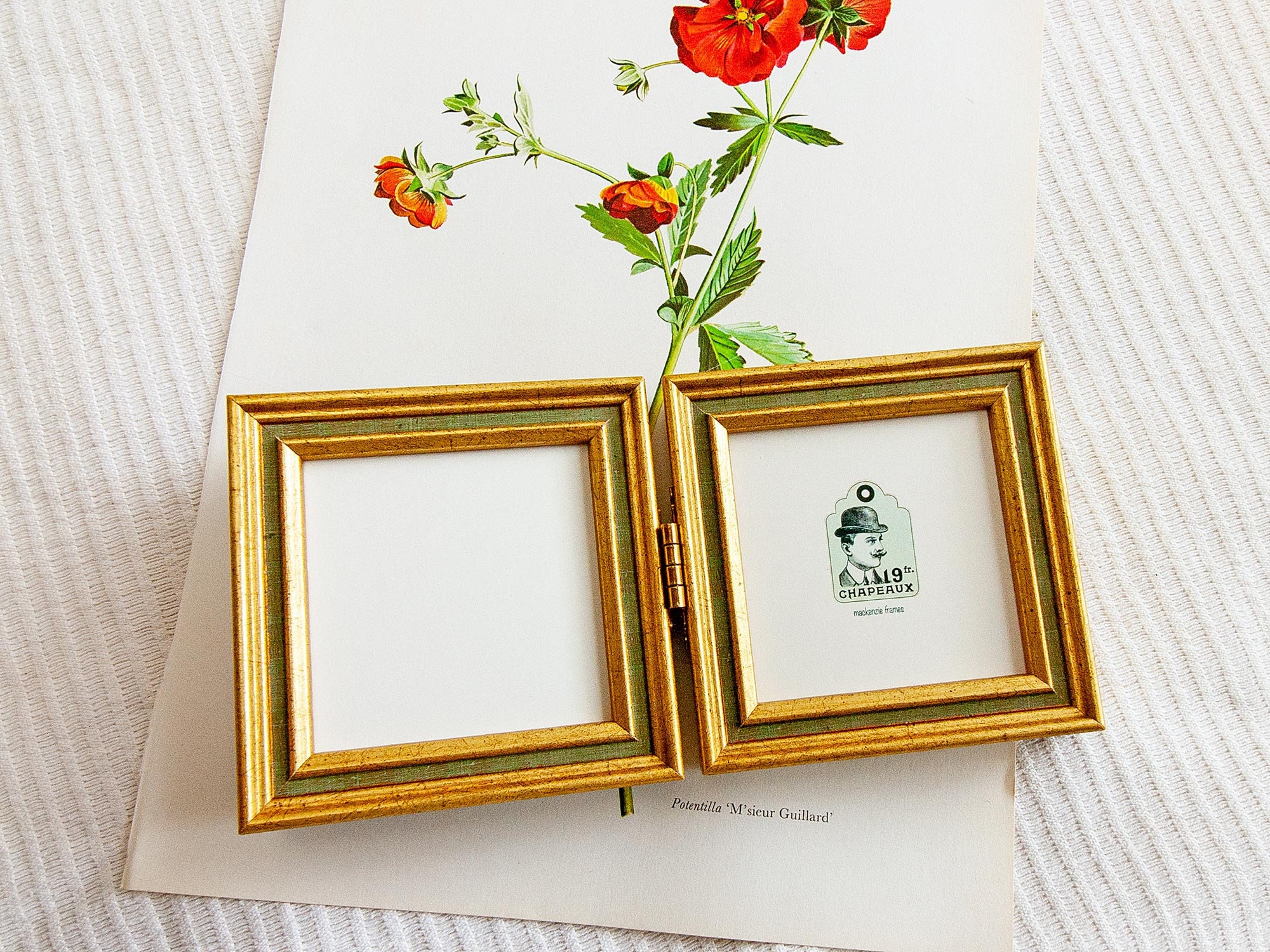 3x3 Pouces Mini Charnière Double Cadre/Étroit Or-Châtaignier ou Or-Olive Style Photos de Famille Ann