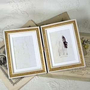 Hinged Double 5x7 inch White and Gold Frames Antique Shabby Look/Office Desktop/Bridesmaids/Wedding Gift Photo Frames 5x7 inches