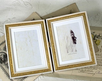 Hinged Double 5x7 inch White and Gold Frames Antique Shabby Look/Office Desktop/Bridesmaids/Wedding Gift Photo Frames 5x7 inches