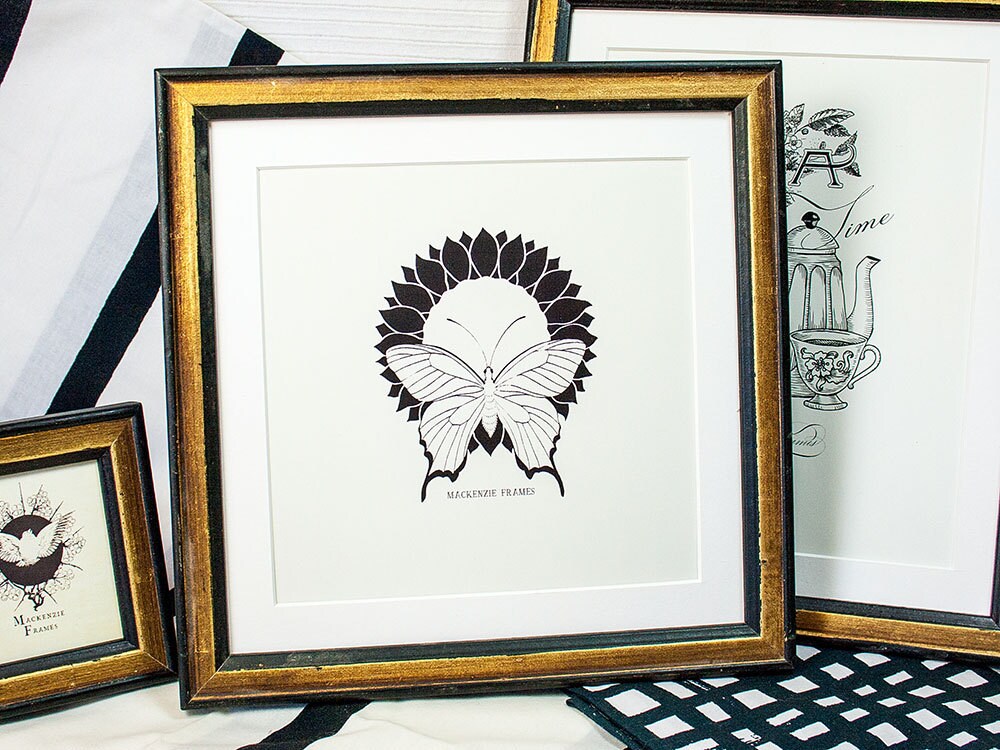 8x8 Pouces Noir et Or Antique Style Cadre Rustique Étroit Look Bon Pour Blanc/Sépia Vieille Famille 