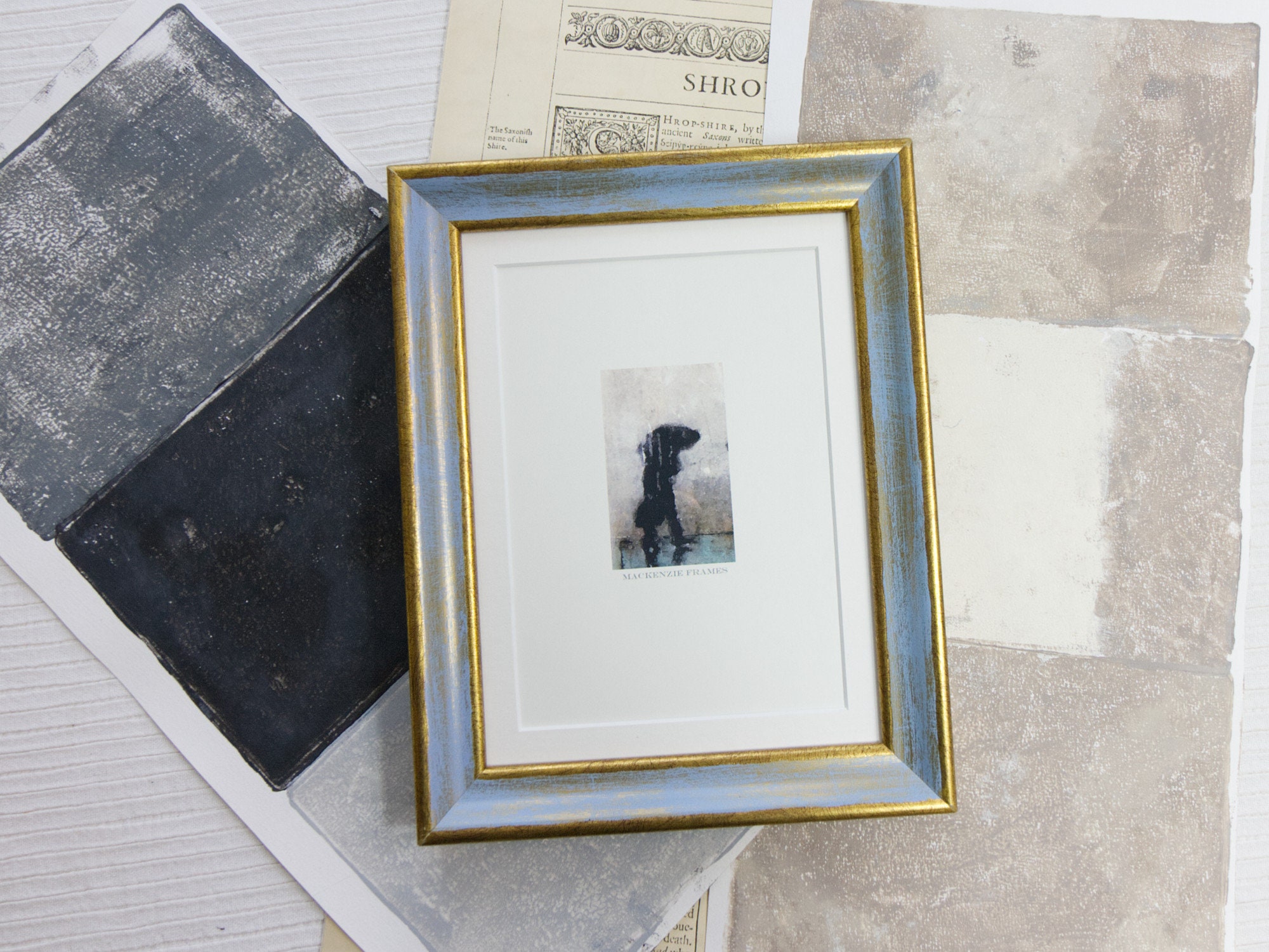 Cadre Photo 6x8 Pouces Or et Bleu en Deluxe Simple Smooth Distressed Finish Beau Mariage/Famille Mar