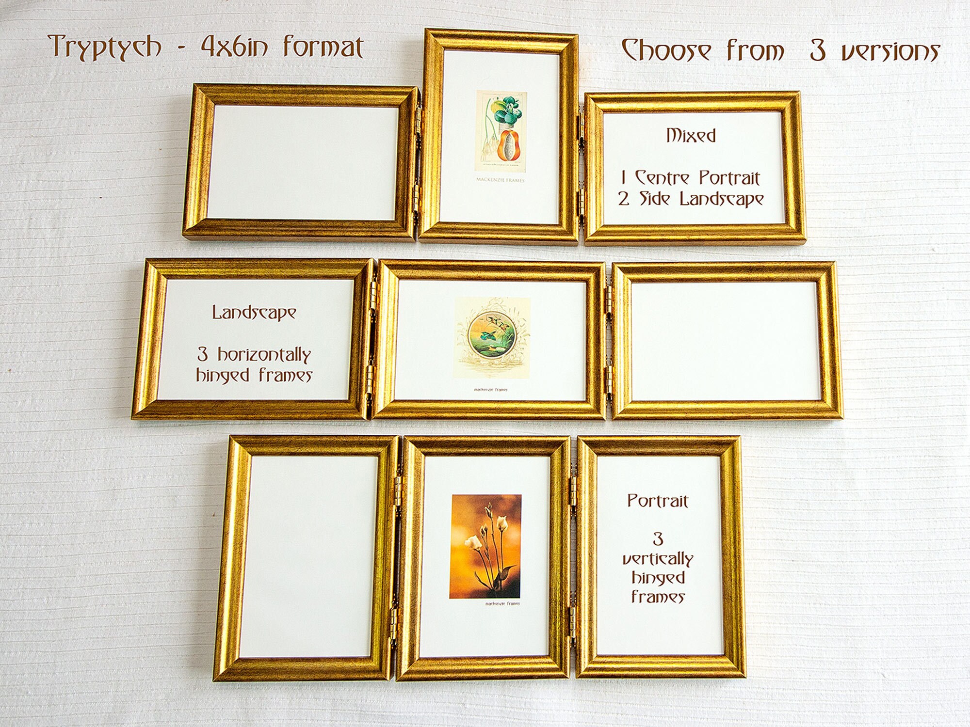 4x6 Pouces Charnière Triptyque Cadre Photo - Simple Lisse Style d'or Pour Les Photos de Famille/Cade