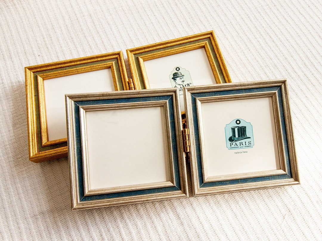 3x3 Inch Mini Hinged Double Frame / Narrow Silver Blue or Silver Ochre ...
