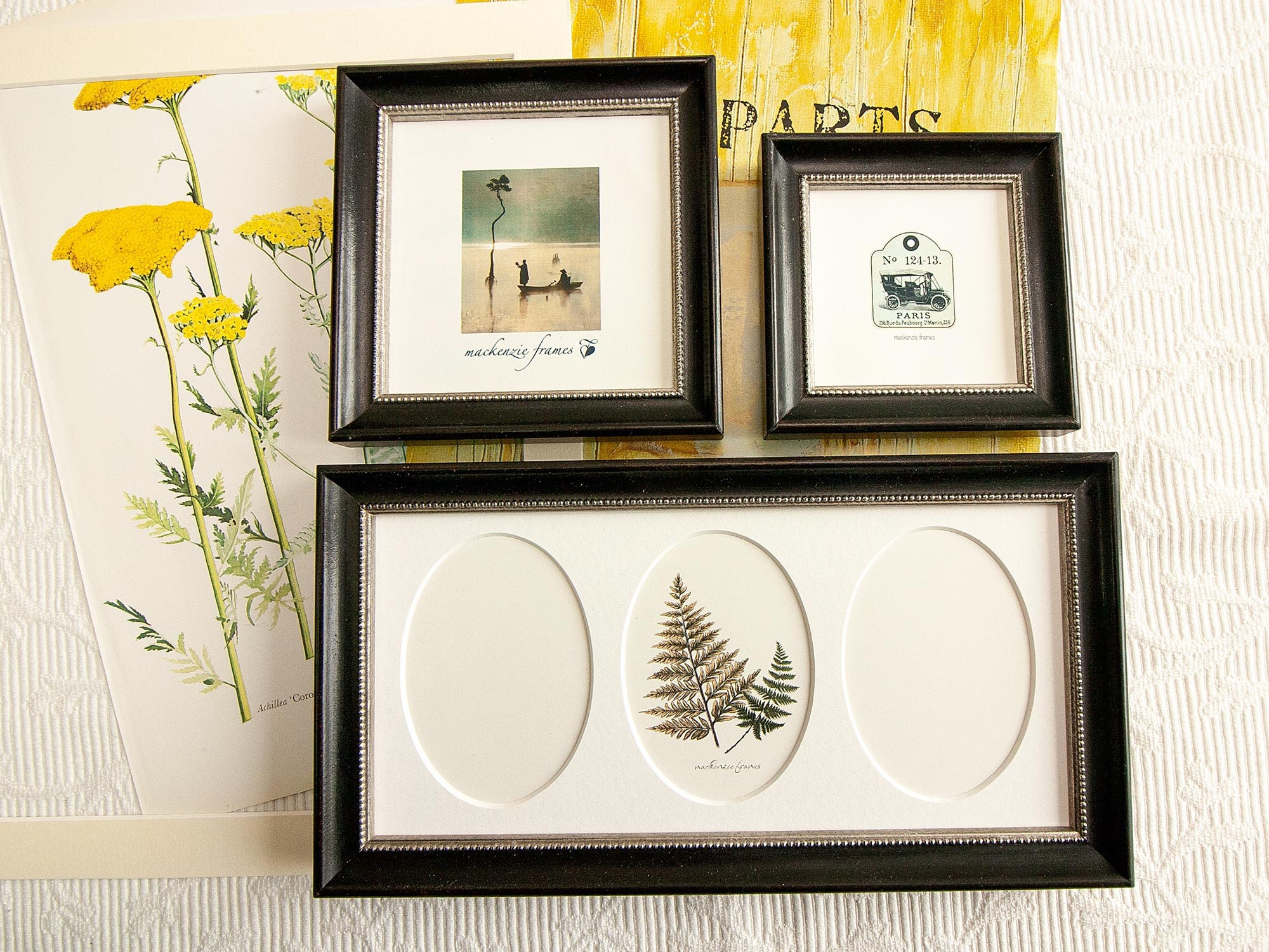 Double Ovale ou Triple Étroit Noir &argent avec Cadre Photo de Perle Intérieure/Photos Famille Burea