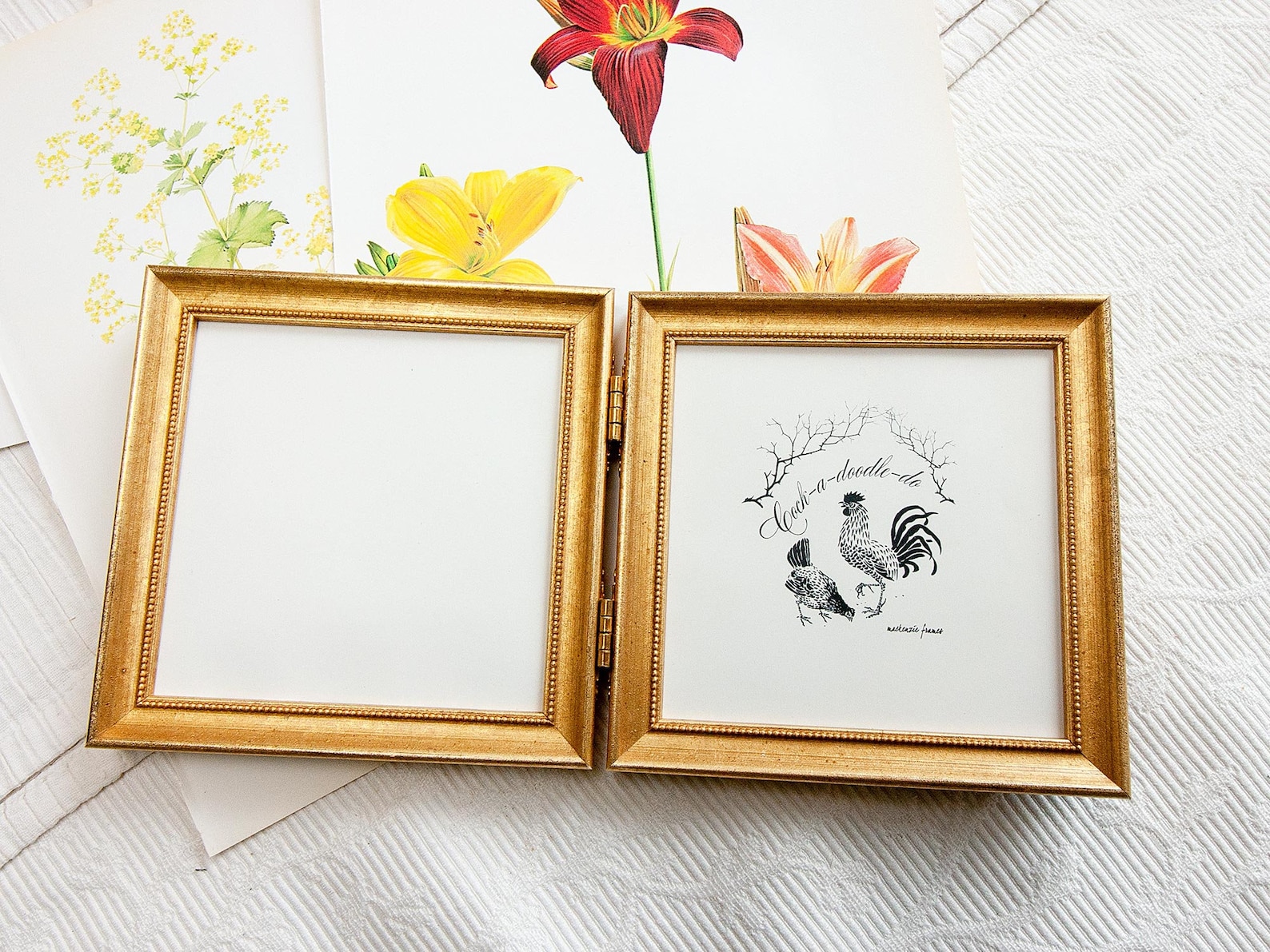 5x5 inch Hinged Double Photo Frame Narrow Gold with Inner Etsy