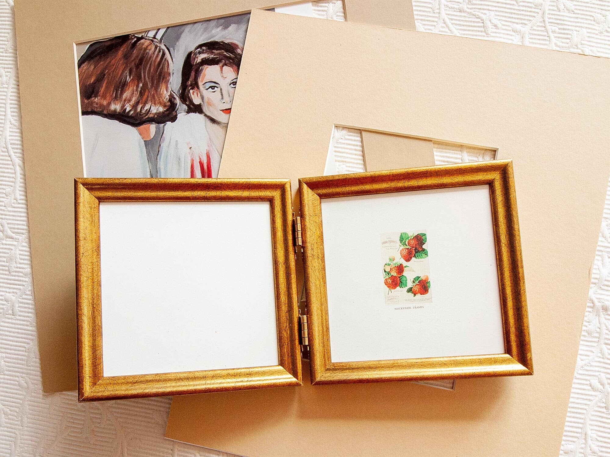 5x5 inch Hinged Double Narrow Smooth Gold Photo Frame/Golden Etsy