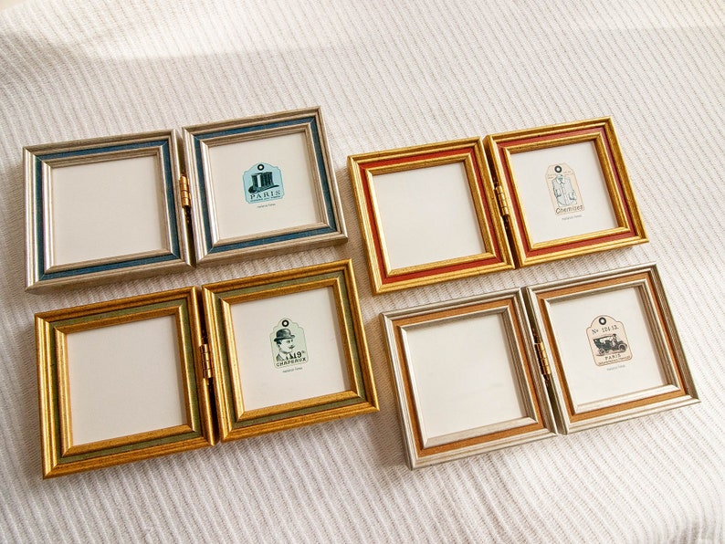 3x3 Inch Mini Hinged Double Frame / Narrow Silver Blue or Etsy