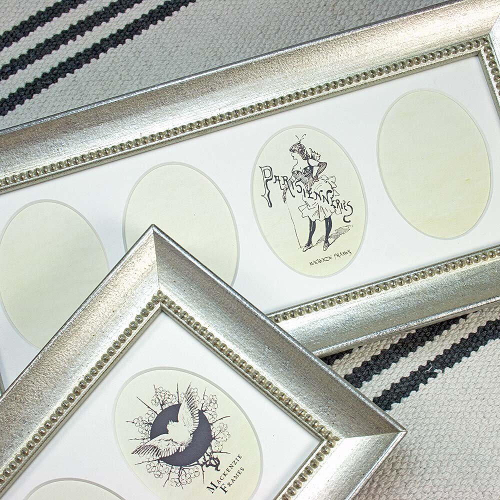 4 Ovale Matt Silver Deluxe Frame Largeur Moyenne avec Perle Intérieure Bureau Bureau/Photos de Group