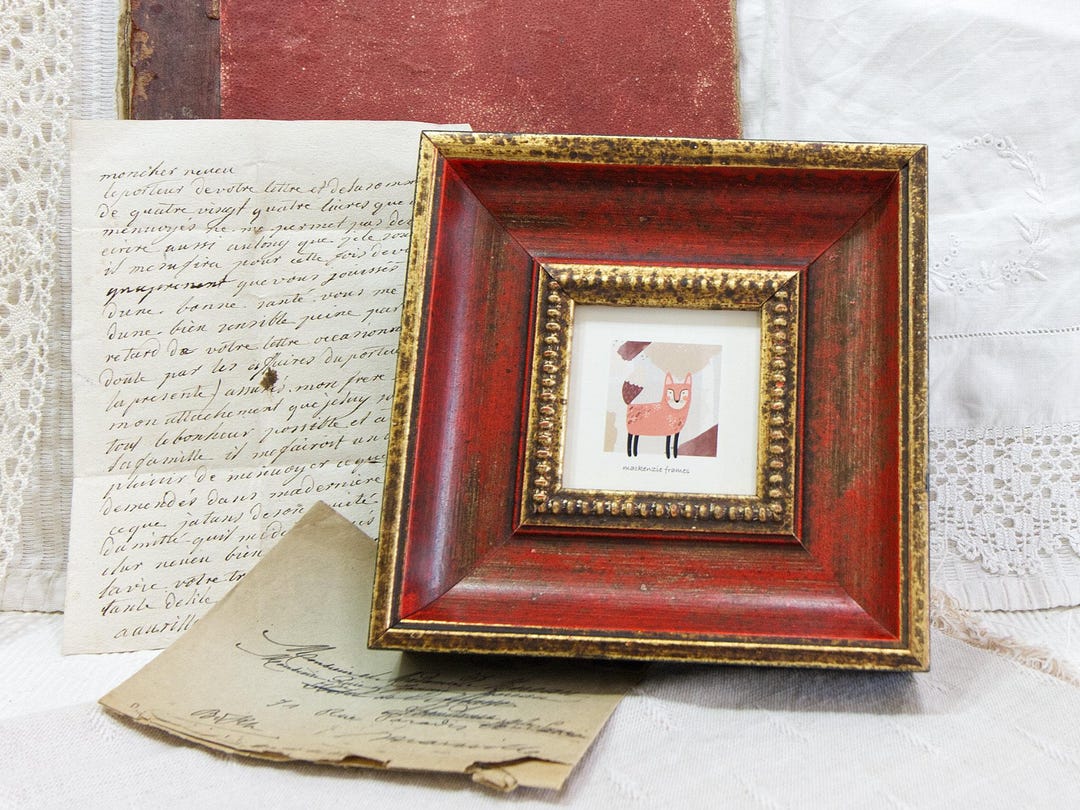 3x3inch Wide-profile, Red and Gold With Brown Siding Style Photo Frame ...