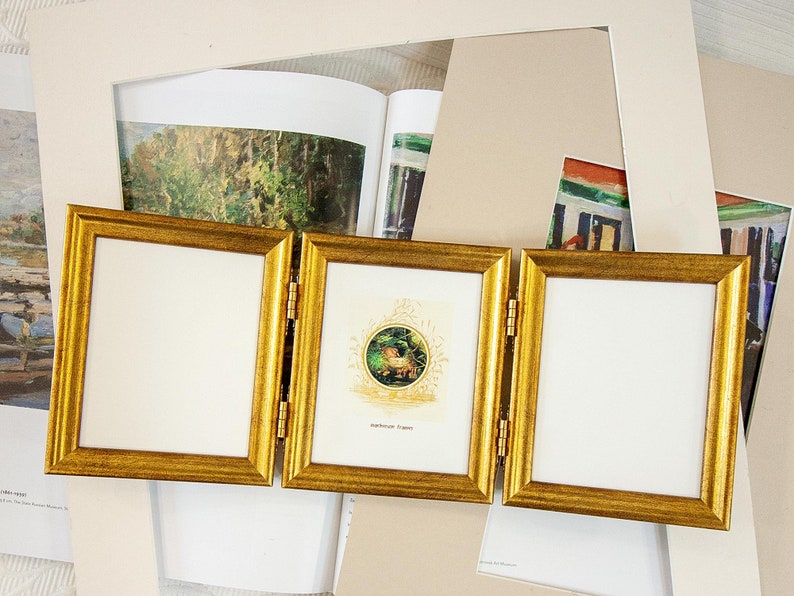 4x5 Inch Hinged Triptych Photo Frame Simple Smooth Gold Etsy