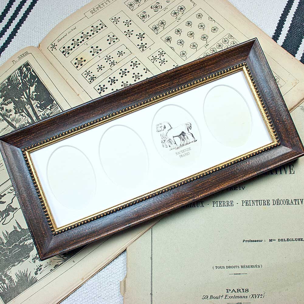 4 Ovales Brown Deluxe Frame avec Perle Intérieure Pour 4 Photos Portrait Oval Mat/Cadeau Homme Cadre