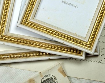 4x6/4x4 inch Old White & Gold Boules Photo Frame in Shabby Cottage Style/Wedding/Bridesmaids/Office Desktop Antique Style 4x6/4x4 inch Frame