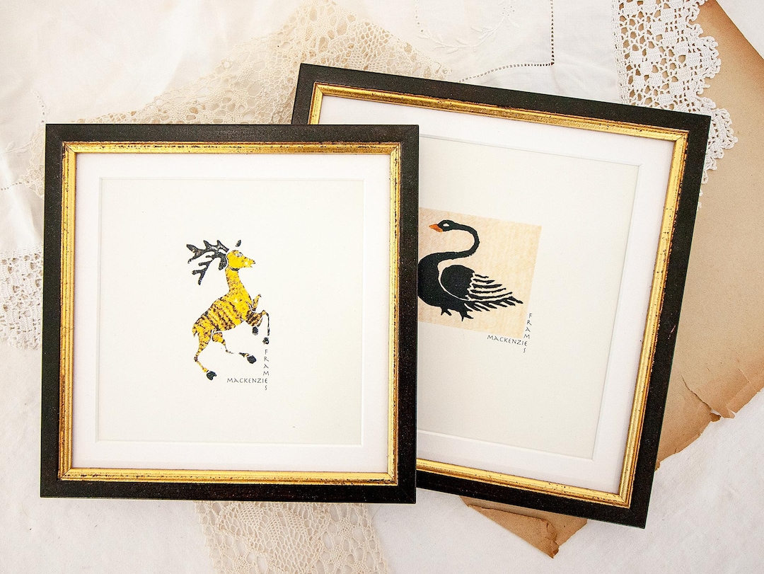 6x6 or 7x7 Inch Photo Frames Black and Gold Narrow Distressed Etsy