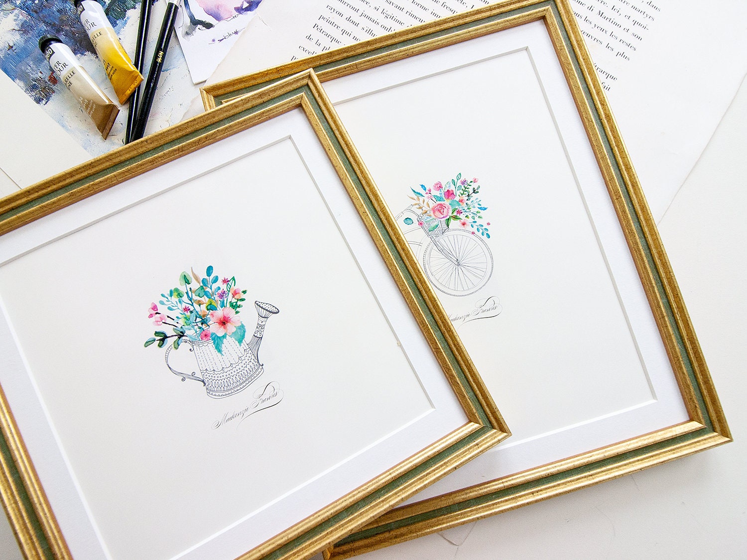 8x8, 9x9, 8x10 Pouces ou Us Letter-Size - Cadre Photo Étroit en Or et Olive Pour Mariage/Photos de F