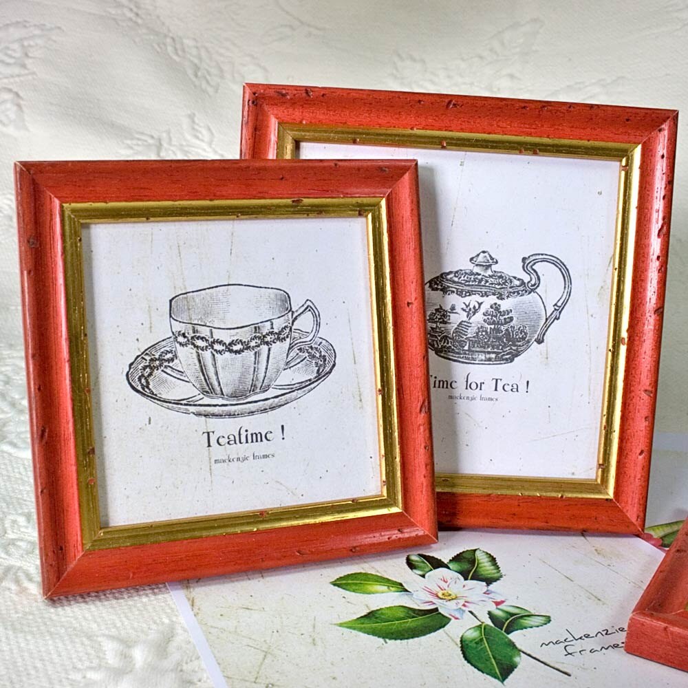 Cadre 7x7 ou 9x9 Pouces Carré Rouge et Or Étroit